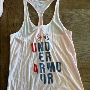 Under Armour Light Pink Racerback Tank with Navy and Red Logos